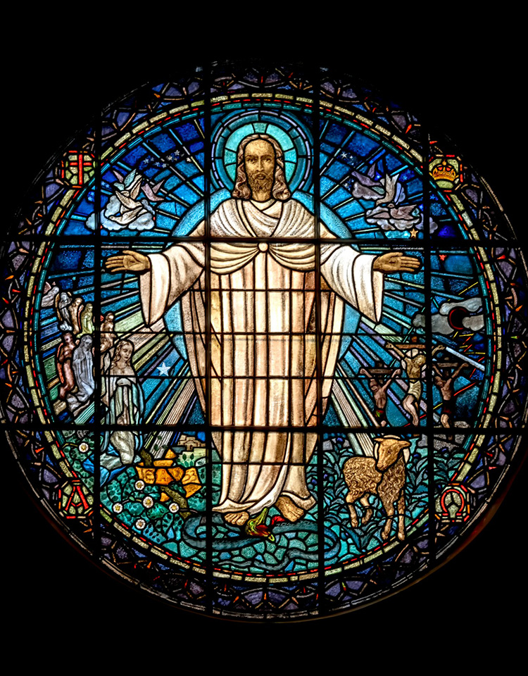 Stained glass style image of Jesus